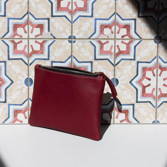 Cartera de cuero granate